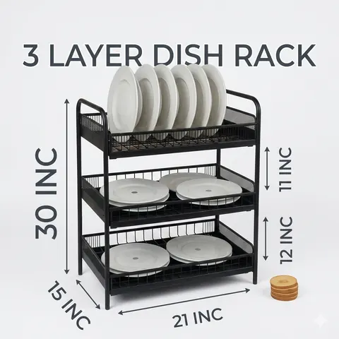 3 Layer Iron Drain Dish Rack image 4